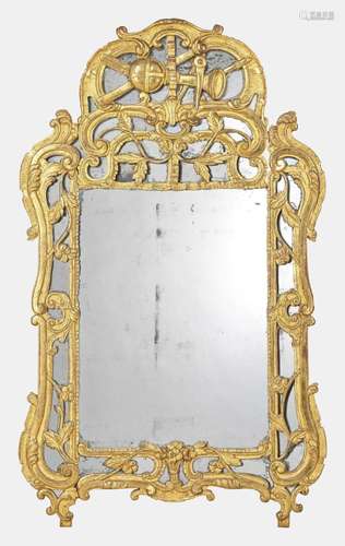 Miroir à parecloses d'époque Louis XV Bois doré et sculp...