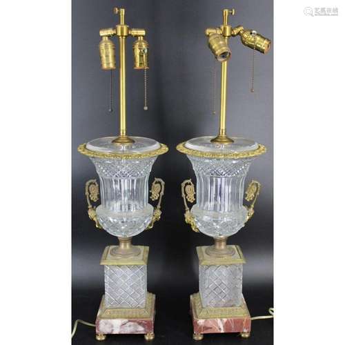 A Fine Pair Of Bronze Mounted Cut Glass Urn Form