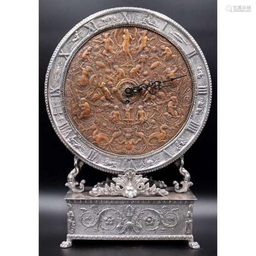 Caldwell Style Silverplate Bronze and Copper Clock