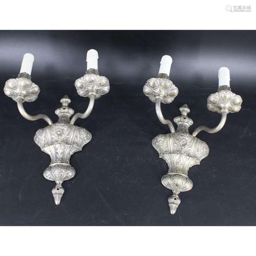 Attr Caldwell Pair Of Silvered Metal 2 Arm Sconces