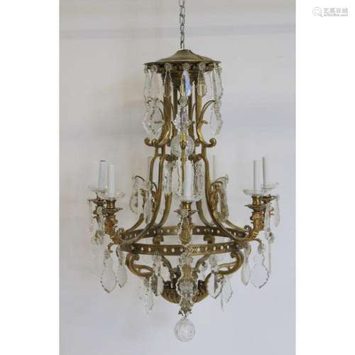 Quality & Heavy Bronze And Crystal Chandelier.