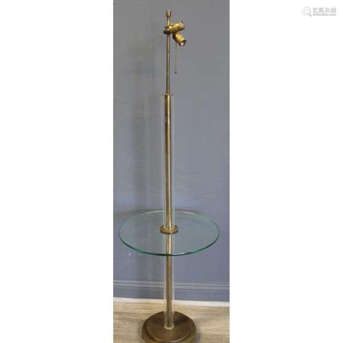 Art Deco Glass And Brass Torchiere Lamp.