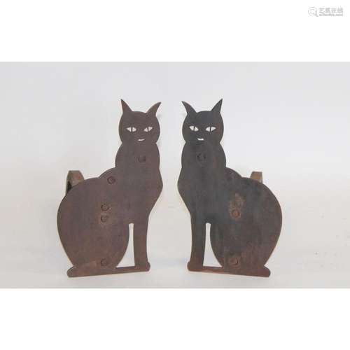 A Pair Of Cast Iron Cat Form Andirons.