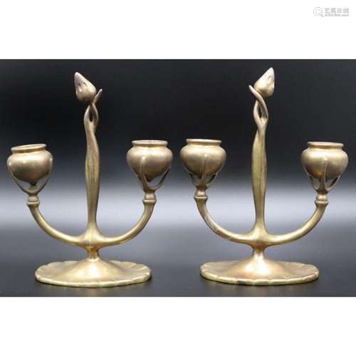 Pair of Tiffany Studios Fleur-de-Lis Candelabrum.