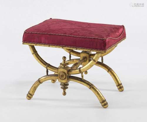 Tabouret d'époque Napoléon III Bois doré façon bambou, 4...