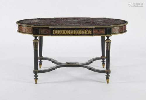 Table de milieu d'époque Napoléon III Bois noirci à déco...