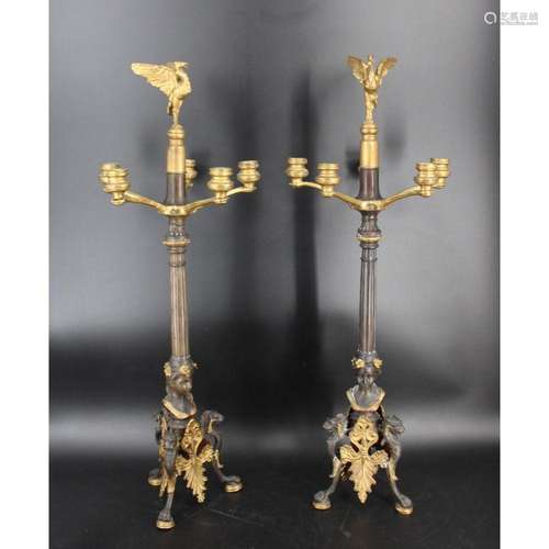 A Vintage Pair Of Patinated And Gilt Bronze