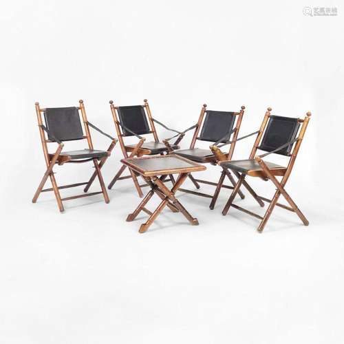 Suite de quatre chaises et une table Bois façon bambou et cu...