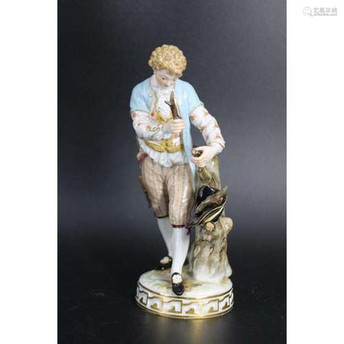 Meissen Signed Porcelain Figure Of Man At Tree.