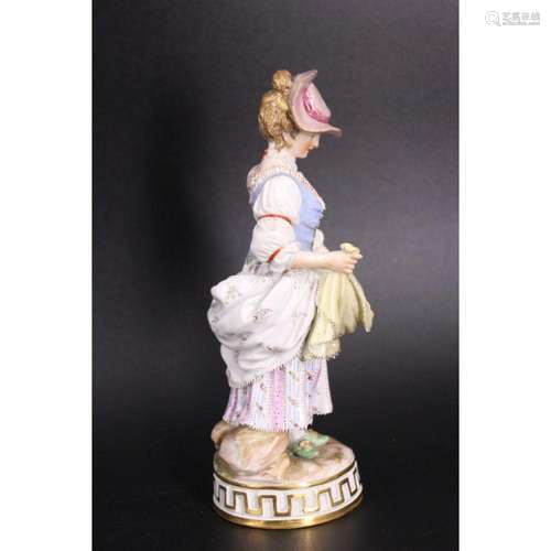 Meissen Signed Porcelain Figure Of Lady In Bonnet