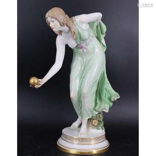 Meissen Polrcelain Figure Of A Lady playing Ball