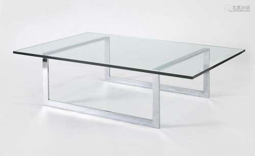 Table basse moderniste Acier chromé, verre, 43x150x100 cm