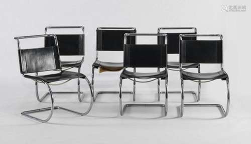 Six chaises par Mies van der Rohe (1886-1969) Modèle MR10, m...