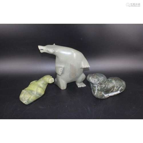 Three Inuit Green Stone Carvings