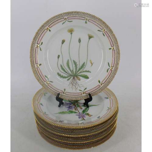 8 Flora Danica Porcelain Plates