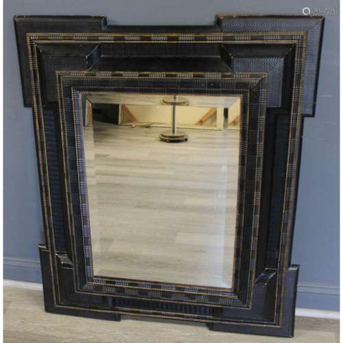 Antique Dutch Style Carved And Ebonized Mirror