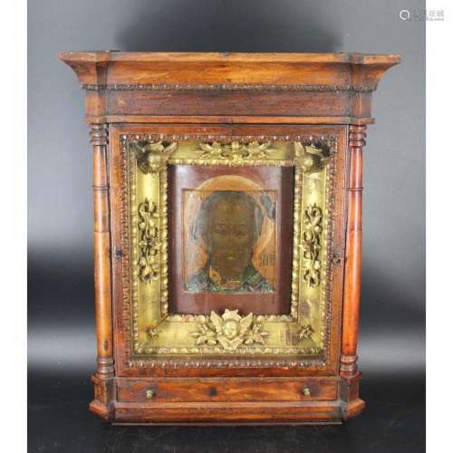 18th Century Russian Icon In Display Cabinet