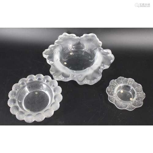 Lalique France Lot Of 3 Glass "Capucines" Bowls.