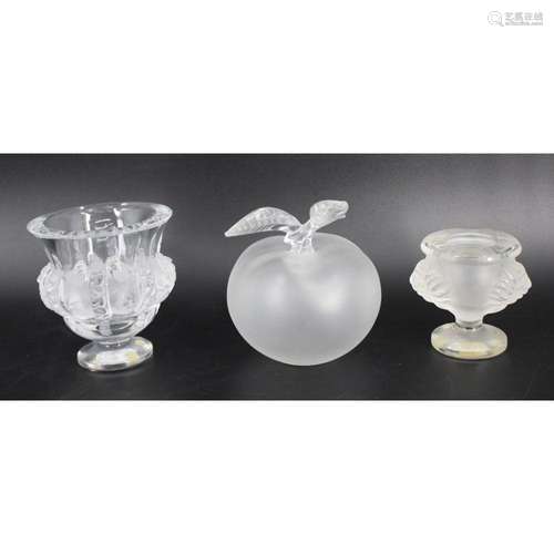 Lalique France Glass Apple Perfume Bottle & 2 Urns