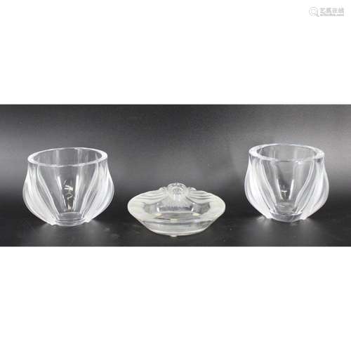 Lalique France Pair Of Tulip Bowls & An Ashtray.