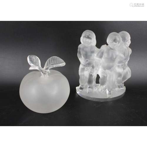 Lalique France Glass Cherubs And Apple