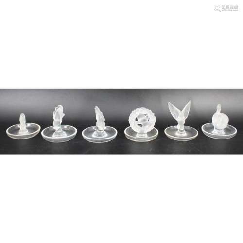 6 Lalique France Glass Figural Trays.