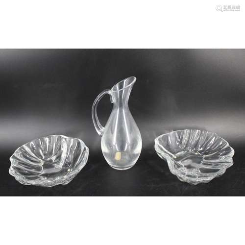 2 Baccarat Sculpted Glass Bowls & a Jug.