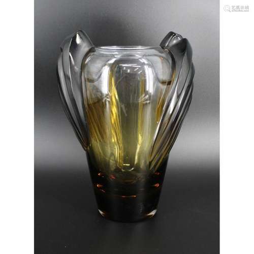 Lalique France Amber To Clear Glass Vase.