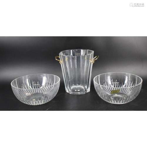 Baccarat Glass Ice Bucket & 2 Glass Bowls.