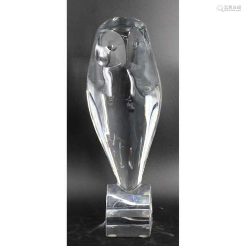 Baccarat Crystal Glass Owl Sculpture By R. Rigot.