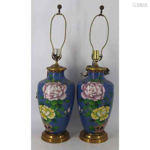 Pair of Asian Floral Decorated Cloisonne Vases.