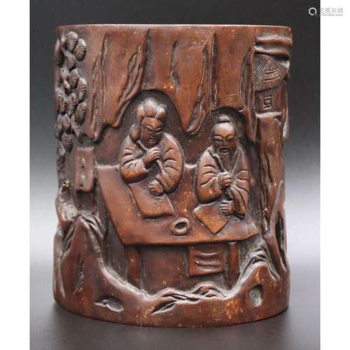 Chinese Carved Brush Pot.