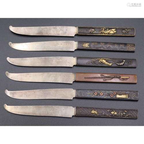 (6) Japanese Meiji Kozuka Handles with Silver