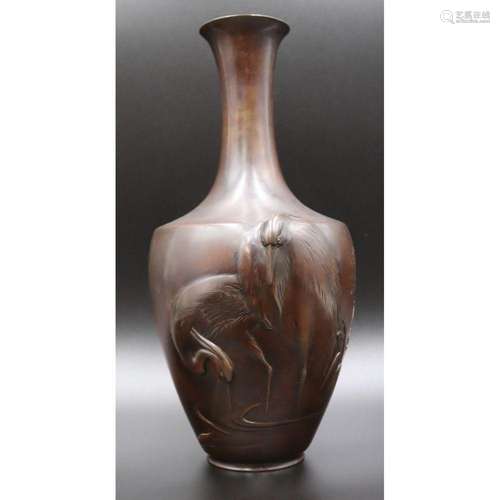 Signed Japanese Meiji Bronze Vase, Maruki Co.