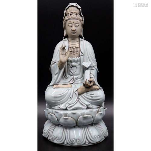 Signed Chinese Quanyin on Lotus Base.