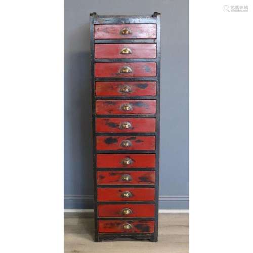 Late 19th C Chinese 12 Drawer Lacquered Chest.