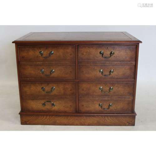 Vintage Yew Wood Leathertop File Cabinet.