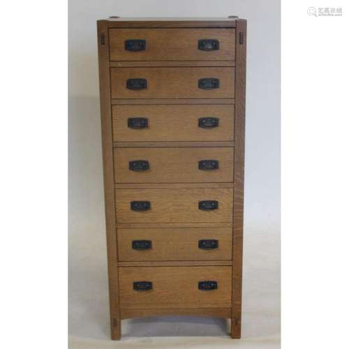 Stickley Audi Oak Arts & Crafts Style Tall Chest