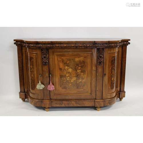 Antique Continental Carved & Inlaid Sideboard.