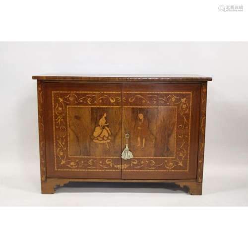 Antique Floral & Figural Inlaid 2 Door Cabinet.