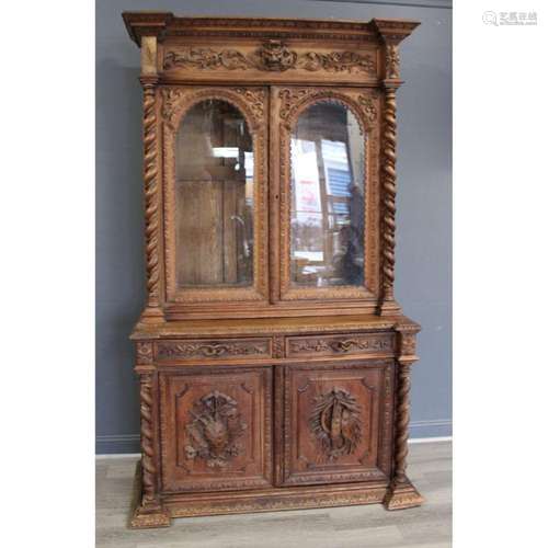 Antique Continental Highly Carved Cabinet