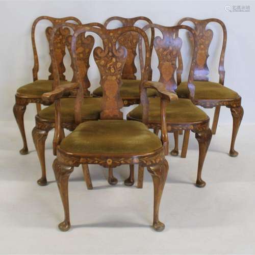 6 Antique Continental Marquetry Inlaid Chairs