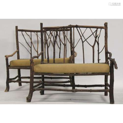 A Matched Pair Of Antique Twig Form Benches.