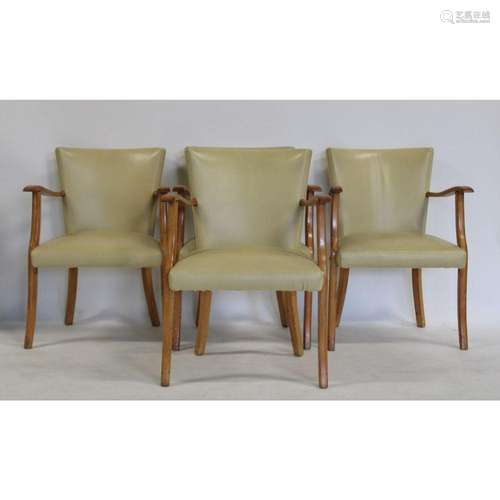 4 Art Deco Blonde Wood Arm Chairs In The Style Of