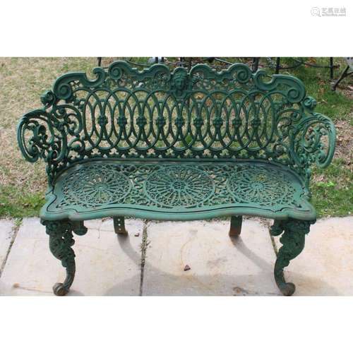 Antique Cast Iron Bench Painted Green.