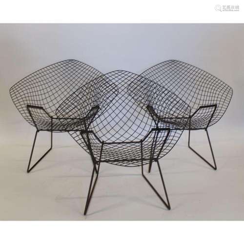 3 Midcentury Bertoia Metal Diamond Chairs.