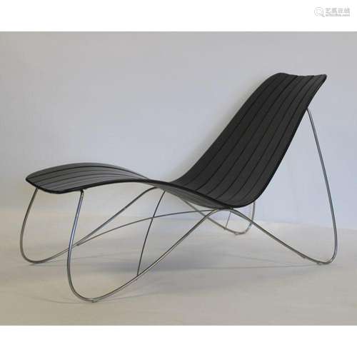 Vintage Sifas Ebonized Wood & Chrome Chaise.