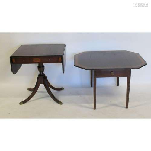 2 Antique Banded Mahogany Drop Leaf Tables.