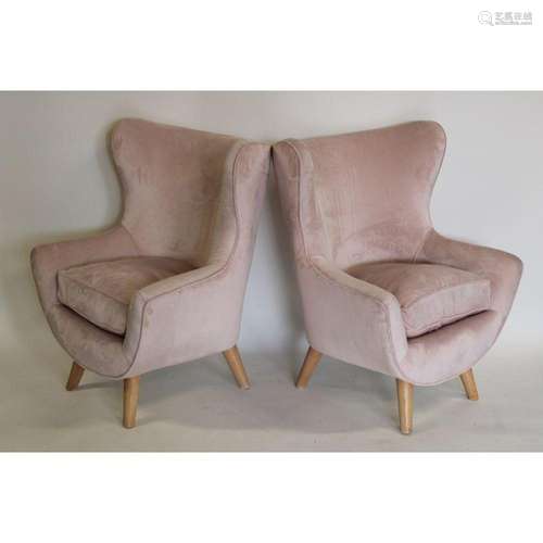 A Pair Of Hollywood Regency Style Upholstered Wing