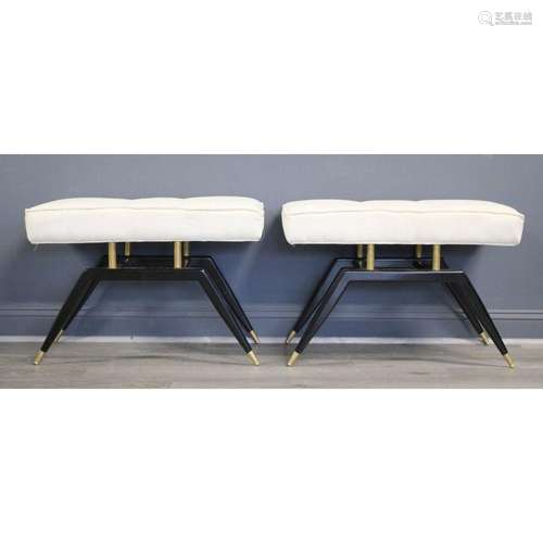 An Art Deco Style Pair Of Ebonized Upholstered